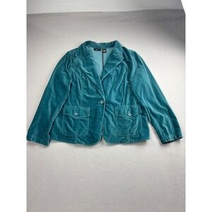 MIXIT Woman Velvet Blazer Jacket Teal Blue Green Corduroy Stretch 1X Pockets